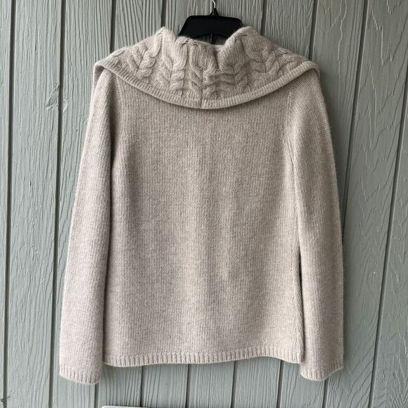 Sarah Spencer Lambswool Angora Cardigan Cable Collar Beige Button Sweater S - Picture 2 of 11